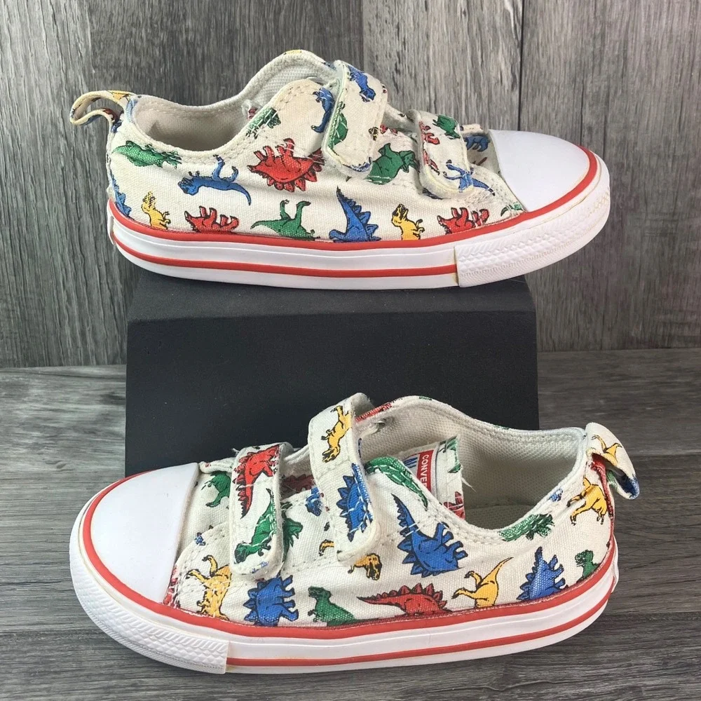 Converse Chuck Taylor All Star 2V Ox Dinosaur Print White Infant Size 9 A01667F